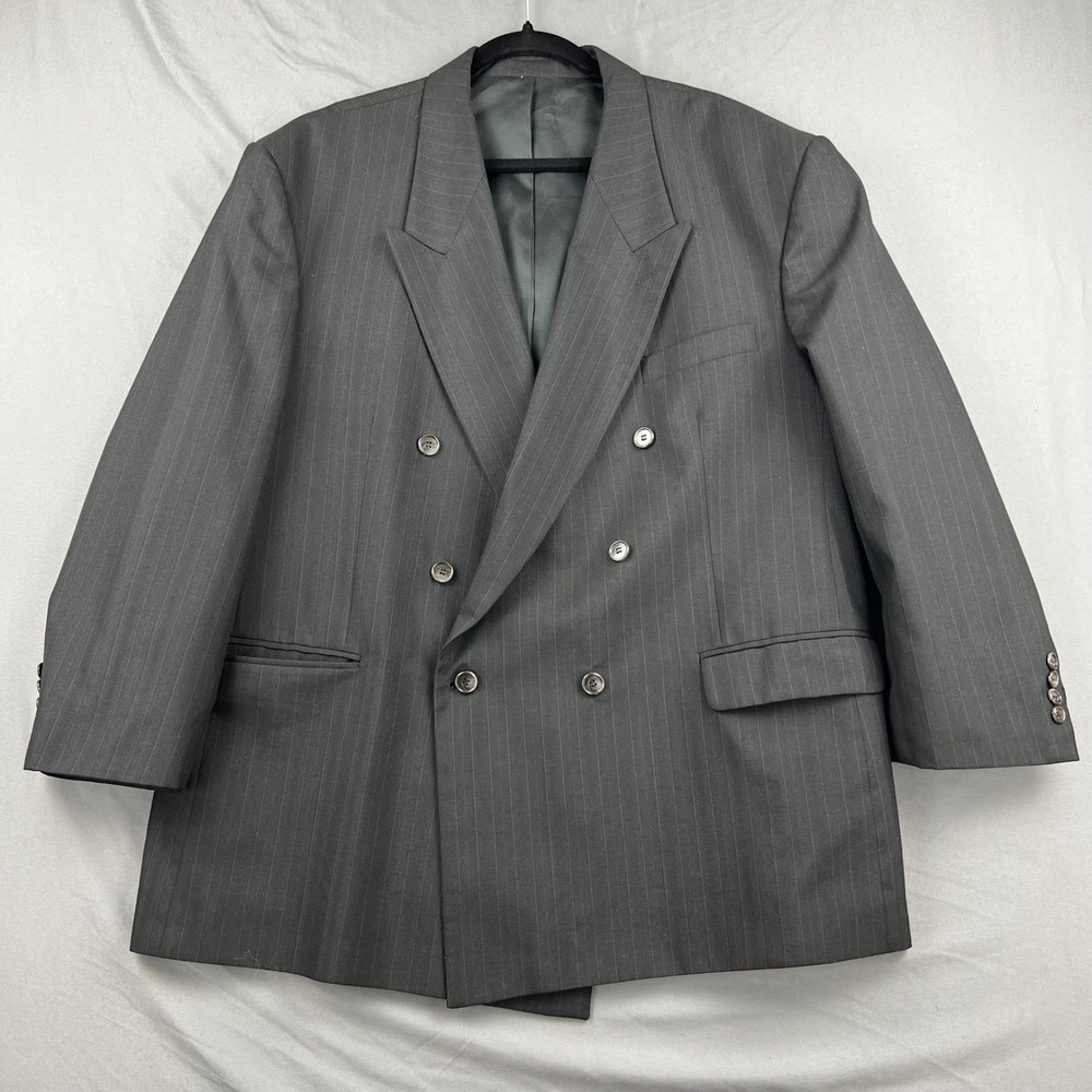 Kilburne and Finch Blazer Men 50R Double Breasted Gray Pinstripe Wool Blend Coat